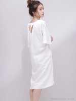 バックVネック麻ワンピース/ホワイト