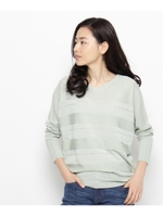 ラメボーダードルマンニットプルオーバー/ネイビー(393)