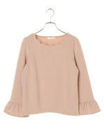 スカラップ衿ベルスリーブプルオーバー/杢ライトグレー