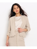 リネン混ツイード ノーカラージャケット/ホワイト系(002)