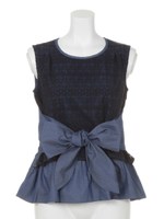 幾何学レースノースリーブブラウス/オフホワイト