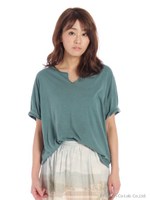 コットンモダール ピグメント・フロントカットTシャツ/レッド