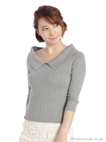 2WAY衿付きリブニット/ブラック