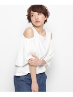 バックボタンオフショルブラウス/ホワイト系(002)