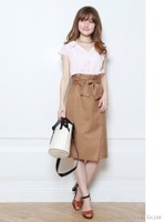 フロントリボン巻き風スカート(オレンジ、キャメル)/キャメル