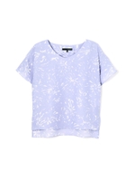 ◆大きいサイズ◆ジオメフラワープリントカットソー/ブルー×オフ(110)