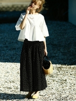 ドット柄フレアーワイドパンツ/オフ/柄