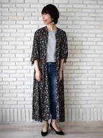 ビンテージフラワーロングシャツワンピース/レッド柄