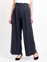 ピンストライプハイウエストワイドパンツ/オフ/柄