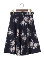 共ベルト付花柄フレア/スカート/コン