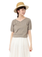 サマーコットンベーシックVネックニット/ライトカーキ(180)
