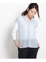 異素材切替え七分袖プルオーバー/ライトブルー(391)