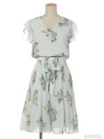 オリジナルブーケ柄プリーツワンピース/ピンク