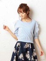 ラッフルオープンショルダーニット/ブルー