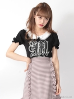 アルファベットロゴ丸衿TOPS/オフホワイト