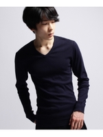 baby rib V necklong t shirt/ブルー系(094)