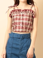 チェックシルクビスチェ(2wayストラップ付)/ピンク