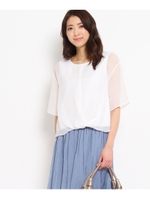 〔洗える〕ツイストボーダーシフォンブラウス/オフホワイト(303)
