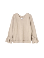 《BLANCHIC》デザインスリーブ袖リボンニット/グレー(020)