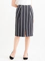 麻混タックストライプスカート/ネイビー柄