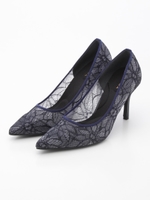 【ストレスフリー】【日本製】レースマテリアルパンプス/NAVY