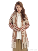 綿麻Mix BEACON BLANKETニット・フリンジガウン/キャメル