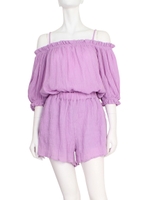 【La】楊柳オフショルロンパース/グリーン