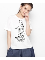 めがねキャットプリントTシャツ/イエロー系(030)