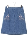 ・ポケット刺繍デニム台形スカート/ライトインディゴ