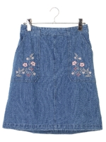 ・ポケット刺繍デニム台形スカート/ライトインディゴ