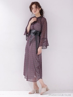 エスニック柄シフォンマキシワンピース/ボルドー