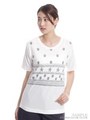 ラフタッチ星ボーダープリント天竺Tシャツ/ホワイト