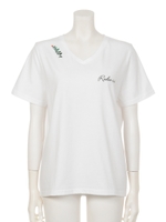 FLOWER リボンロゴ Vネック Tシャツ/RED