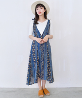 花柄肩リボンイレヘムワンピース
