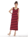 バックリボン付き配色ボーダーカットワンピ/レッド