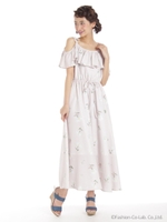 リボンマーガレットオフショルマキシOP/サックス