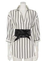 【LATINA】七分袖サッシュベルト付ストライプスキッパーシャツ/NVY