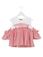 肩あきストライプフレアTOPS/レッド