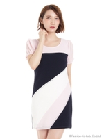 ラインストーンモンドリアンワンピ/ホワイト