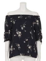 タイニーフラワーギャザーリボンブラウス/ネイビー