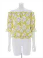 花柄5分袖3段ギャザーブラウス/ブラック