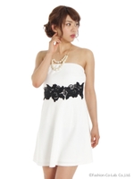 パールネックレス付きフクレポンチベアワンピ/ブラック