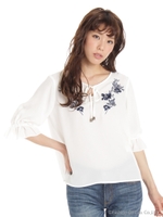 刺繍キャンディスリーブブラウス/オフホワイト