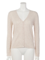毛混Vネックリブニットカーディガン/ベージュ