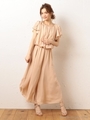 フレアスリーブシフォンオールインワン/ベージュ