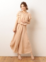 フレアスリーブシフォンオールインワン/ベージュ