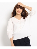 〔洗える〕ボリュームスリーブVネックブラウス/ホワイト系(002)