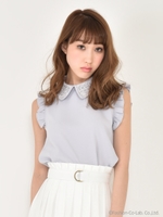 レースカラーブラウス/ライトブルー