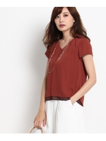 （洗える）Vネック裾見せブラウス/ブラック(019)