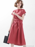 サッシュベルト付きワンピース/ベージュ